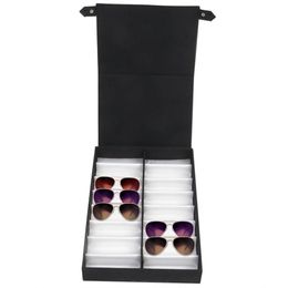 Vitrina para gafas 16 pares Caja de almacenamiento con tapa plegable para gafas de sol Caja para gafas Negro blanco271l