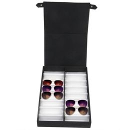 Vitrina de gafas 16 pares Caja de almacenamiento con tapa plegable para gafas de sol caja de gafas Negro blanco203Y