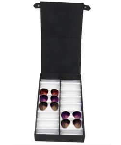 Boîte d'affichage des verres 16 Paires Boîte de rangement avec couvercle pliable pour lunettes de soleil Boîte de verres noir blanc3013813