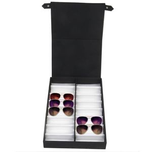 Boîte d'affichage des verres 16 Paires Boîte de rangement avec couvercle pliable pour lunettes de soleil Boîte de verres noir blanc 2417