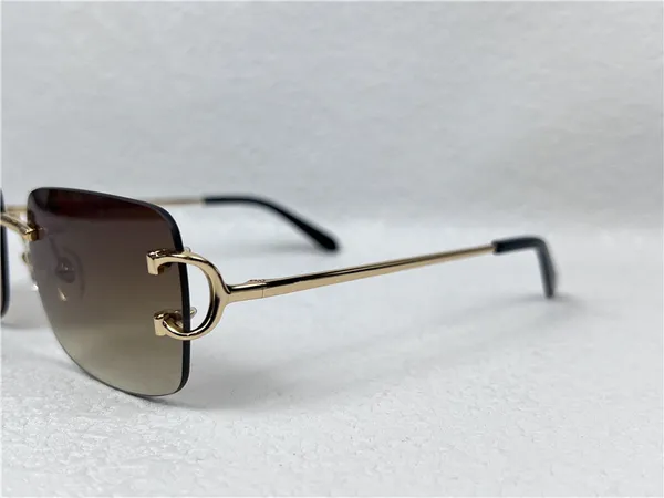 Óculos para mulheres, óculos de sol vintage, design masculino, sem moldura, formato quadrado, uv400, lente dourada, cor clara, 0104 com estojo b sun