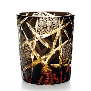 Bril Japanse Koninklijke Speciale Retro Edo Kiriko Wijn Tumbler Handgekapte Knipperende Bliksem Ontwerp Amber Whiskey Glas High End Geschenkdoos