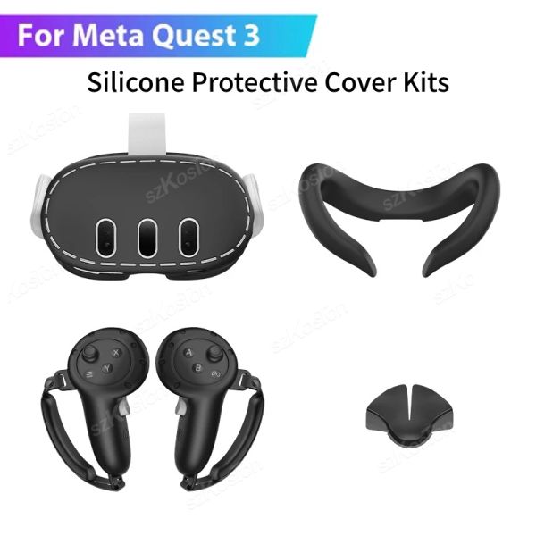 Glasseurs Caxe de couverture de protection en silicone pour méta quête 3 VR Headset Head Face Cover Nas Nasper Handle Grip pour Quest 3 accessoires VR