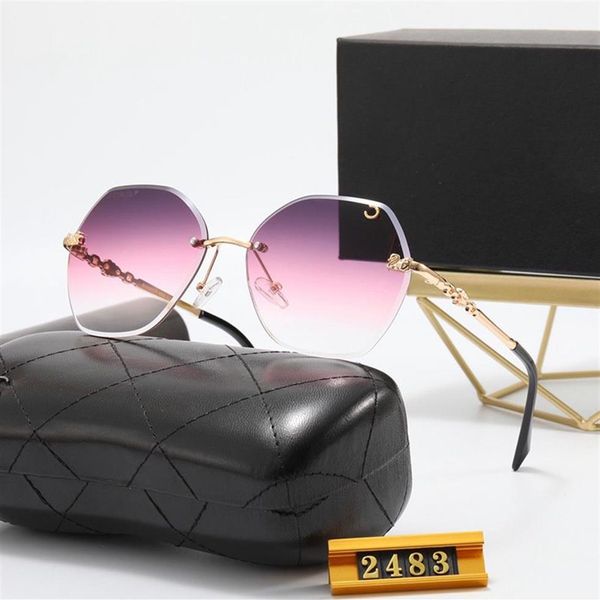 Gafas para mujer Gafas de sol Mujeres Gafas para hombre Hombres de lujo Moda Gradiente Sin marco Letras de cisne con caja Jariser246o