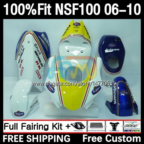 Bodywork de course en fibre de verre pour la fibre de verre Honda NSF100 NSF 100 06-10 10DH.62 NSF-100 06 07 08 09 10 NS-F100 2006 2007 2009 2009 2010 Fonaux de moisissure d'injection Rothmans Blue