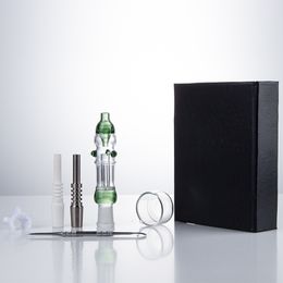 Glassvape666 NC046 Dab Rig Glass Bong Colorido Pipa para fumar a prueba de derrames Caja de regalo Plato de cera 14 mm Titanio Cuarzo Cerámica Clavo Puntas dobles Clip Dabber Tool