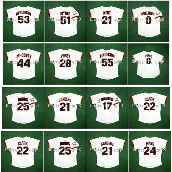 GlaVintage 1994 Jersey de béisbol Barry Bonds Buster Posey Matt Williams McGee Orel Hershiser Willie Mays Willie McCovey Tim Lincecum Hunter