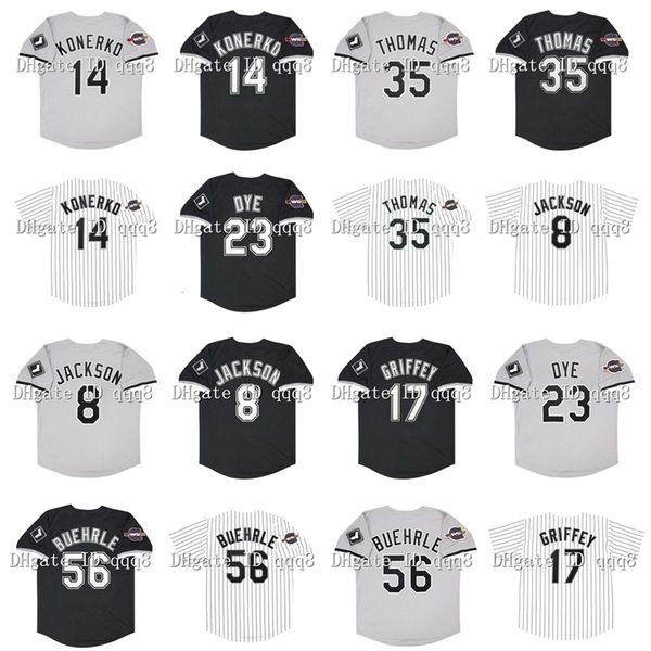 Maillot de baseball GlaVintage 2005 Chicago 14 Paul Konerko 35 Frank Thomas 56 Mark Buehrle 8 Bo Jackson 17 Ken Griffey Jr. 23 Jermaine Dye White