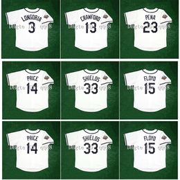 Glavintage 2008 Baseball Jersey 3 Evan Longoria 15 Cliff Floyd 33 James Shields 14 David Price 13 Carl Crawford 23 Carlos Pena White Size