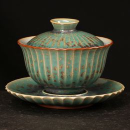 Glaze Vintage Kiln Change Gaiwan 100 ml Bols en céramique verts avec couvercle Big Master Pu'er Tureen Tea Cup Accessoires