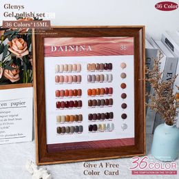 Glenys 36 kleuren karamelmelk koffie nagellaklijm met kleurenkaart semi-permanente immersiegel UV nail art set vernis 15ml 240105