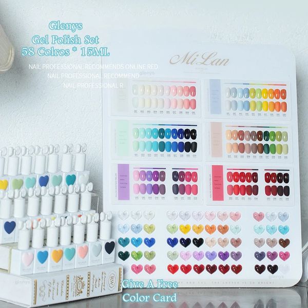 Glenys vernis à ongles solide Macaron 58 pièces bouteille d'amour vernis mixte Semi permanent Nail Art Design Immersion gel UV vente en gros 240129