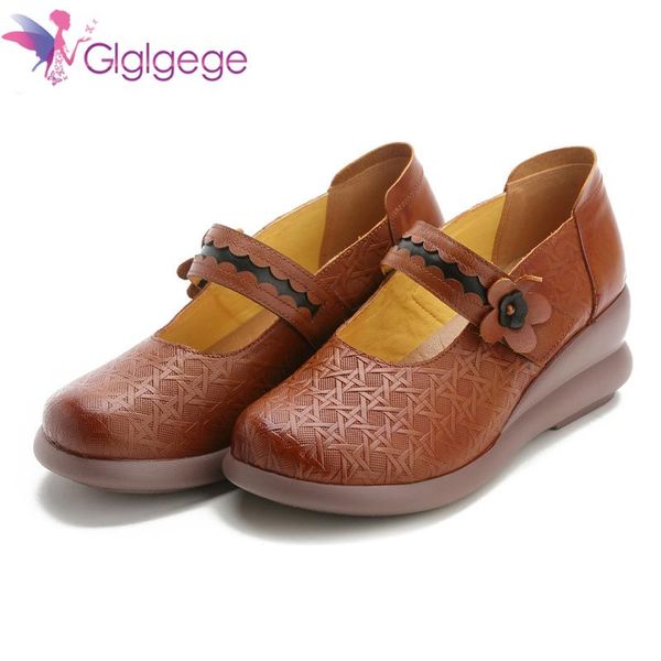 Glglgege 2021 zapatos hechos a mano de moda para mujer, cuñas planas de cuero genuino, zapatos planos para mujer, zapatos de trabajo para mamá, sandalias femeninas