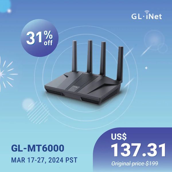 GLiNet Flint 2 GLMT6000 routeur domestique et de bureau technologie WiFi 6 8 fluxPorts Ethernet OpenWrt25GContrôle parental 240326