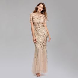 Gliter paillette doré robe de bal 2020 Sexy Col Gaine Serath Robes de soirée Tassel Back Tassel Back Long Fête Arabe Spécial Robes d'occasion