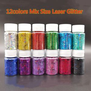 Paillettes 12Colors Holographic Hexagon Chunky Glitter Nail Tips Laser Laser Powder Powder Flakes Sparkly Glitter Resin Crystal