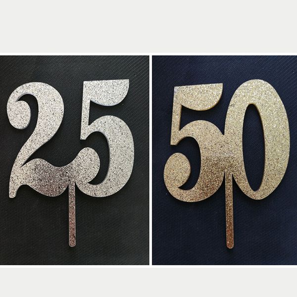 Glitter 25 50 Anniversary Anniversary Acrylic Cake Topper 16 18 Terfil de cumpleaños para la fiesta de la fiesta Decoraciones del pastel