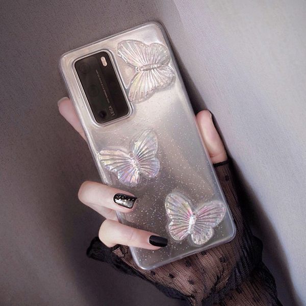 Fundas de teléfono con purpurina 3D mariposa para Samsung A51 A71 A21S A50 A12 A42 A52 S21 S20 S10 S9 Plus Note 20 10 funda transparente suave