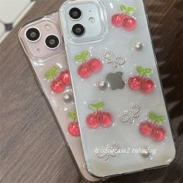 Glitter 3D Fruit Cherry Epoxy Phone Case voor iPhone 15 14 11 12 13 Pro Max Mini 7 8 Plus X XR XS Max Se Clear Cute Soft Cover
