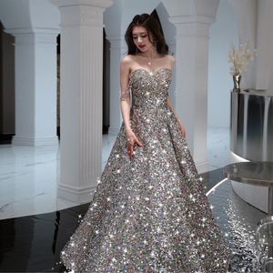 Glitter A-Line Prom Party Dresses 2023 Banden Sweetheart Lace Up Lade Up Evening Formele jurken Sexy Arabisch afstuderen Vestidos de Feast