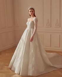 Robe De mariée Aline à paillettes, col transparent, manches longues bouffantes, magnifique robe De mariée sur mesure, 2024, 326 322