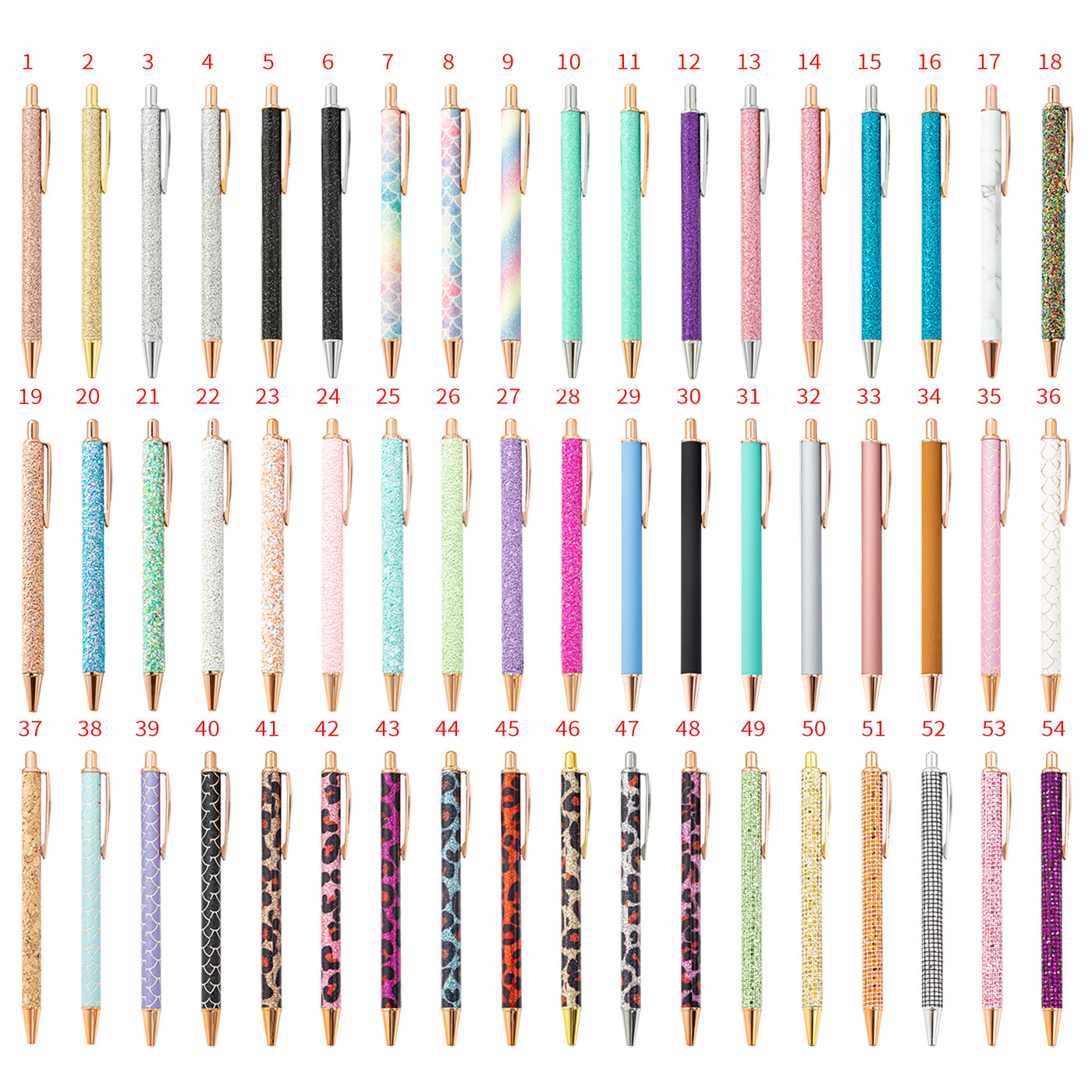 Kadınlar için Glitter Beyaz Kalemler Kızlar Süslü Yazan Kalemler Metal Geri Çekilebilir Siyah Mürekkep Orta Nokta Pens 1 mm Günlük Kalem Okulu Malzemeleri
