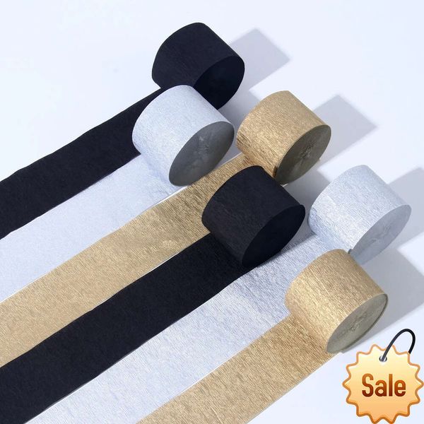 Rollos de serpentinas de papel crepé dorado y negro con purpurina, decoración para fiesta de cumpleaños, telón de fondo, cortinas, suministros de aniversario para adultos, recuerdos de fiesta, suministros festivos