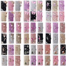 Glitter Bling Diamond Lederen Portemonnee Gevallen Bloem Hart Love Angel Butterfly voor iPhone 13 12 Mini 11 PRO MAX XR XS X 8 Plus Samsung S20 S21 Ultra A02 A12 A22 A32 A52 A72