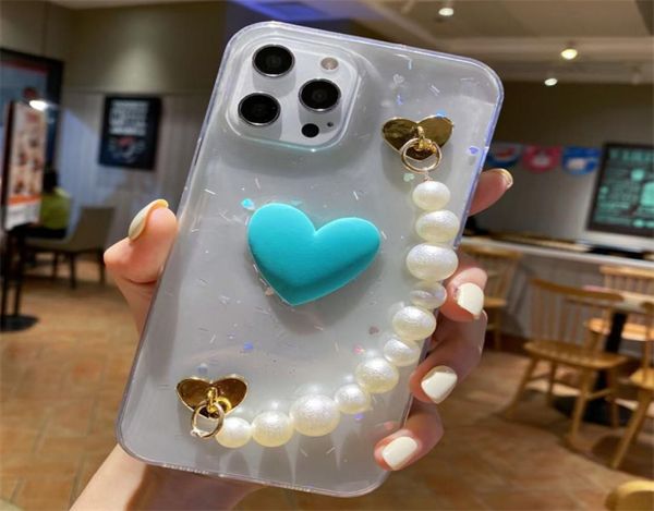 Glitter Bling Love Heart Phone Cases Bracelet pour iPhone 11 Pro 12Max 13 mini 8 7 6 6S Plus XR X XS Max SE Drop Colle Couverture arrière Ca4492723