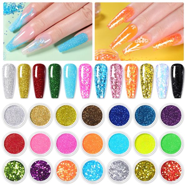 Paillettes née jolies 48 couleurs nrail paillettes mix couleurs ongles art brillant poudre chromé poussière diy gel polonais manucure nail art décoration