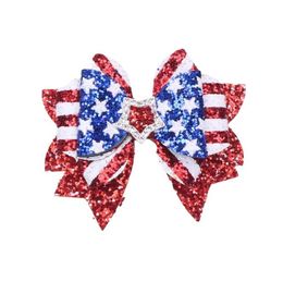 Glitter Bowknot Hairlip Independence Day Hairpins 4 juillet Sequins Stars National Flag Party Barrettes