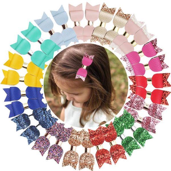 Glitter Bows Clips for Girls-30pcs Bling Sparkly Sequins Leather 3