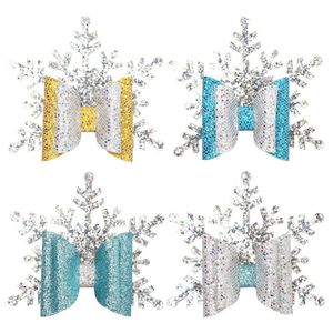 Paillettes De Noël Pinces À Cheveux Arc Pour Les Filles À La Main Double Couche Argent Flocon De Neige Épingles À Cheveux Bébé Barrettes Fête De Noël Cheveux