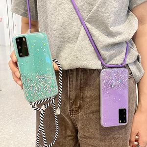 Glitter Clear Cases met Crossbody Lanyard Strap For Huawei P20 P30 P40 PRO Mate 20 30 Honor 10i 10 I 9 Lite 8x Sequin Star Cover