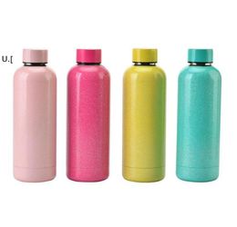 Glitter kleuren Tuimelaars Kolf Sport Waterfles Dubbelwandige Roestvrijstalen vacuüm Geïsoleerde Mokken Travel Thermos 17oz CCA13081