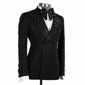 Glitter Kristallen Heren Pakken Double Breasted Bruidegom Bruiloft Smoking 2 Stuks Sets Bruidegom Prom Blazers Fi Terno Masculino k1V6 #