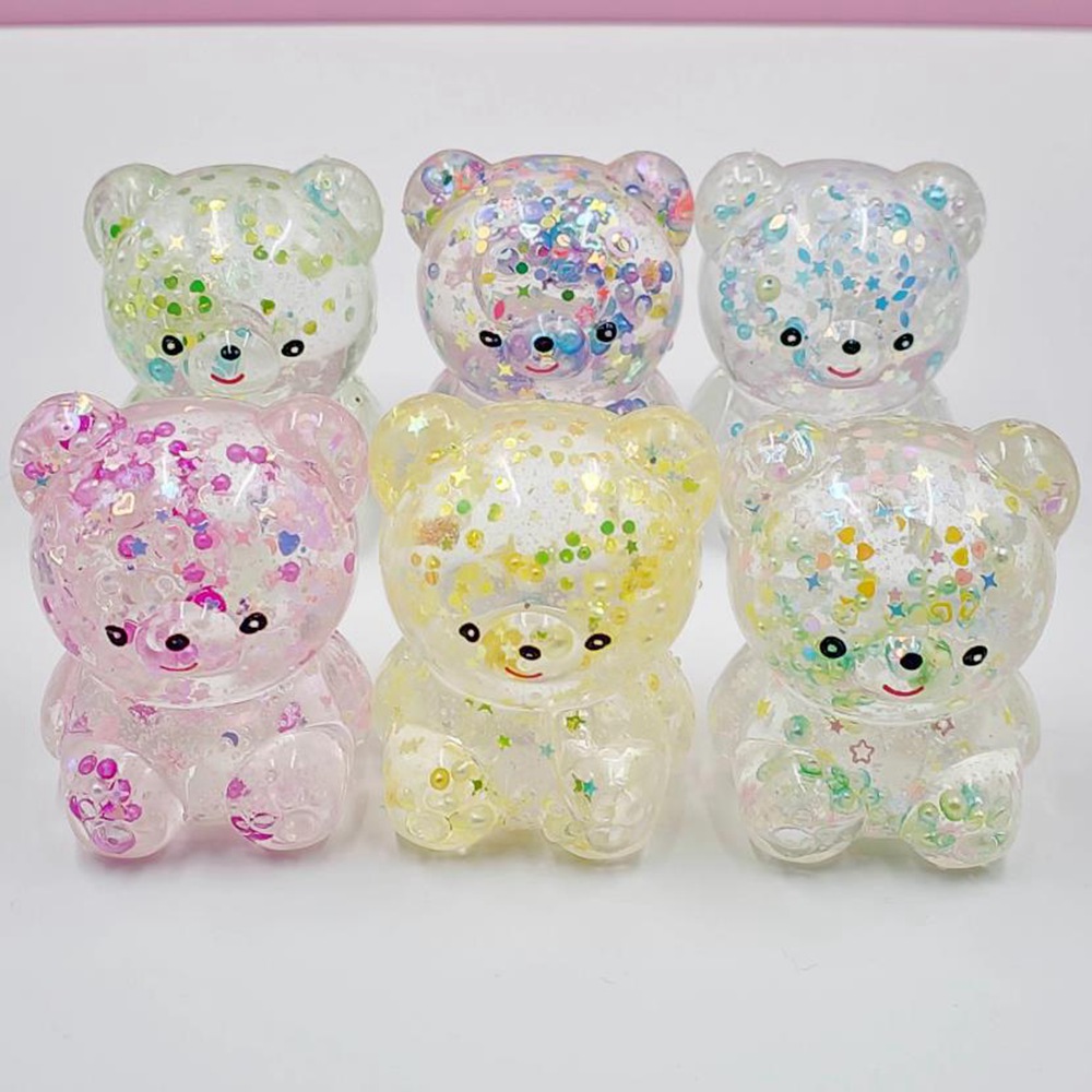 Glitter Cute Bear Squeeze Ball Slow Rising Fidget Toys Antistress Hand Relaxing Squishy Toy para adultos niños 2107