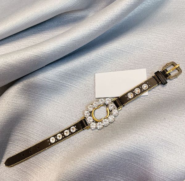 Glitter Diamond Belt Bracelet para hombres Mujeres Designer Bracelet Luxury Letter G Bangle Leather Watch Strap Bijoux Designers Accesorios
