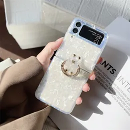 Glitter Dream Shell Marble Cases voor Samsung Galaxy Z FLIP4 Flip 3 4 5G Diamond Bracket Holder Conch Patroon IMD Siliconenbedekking