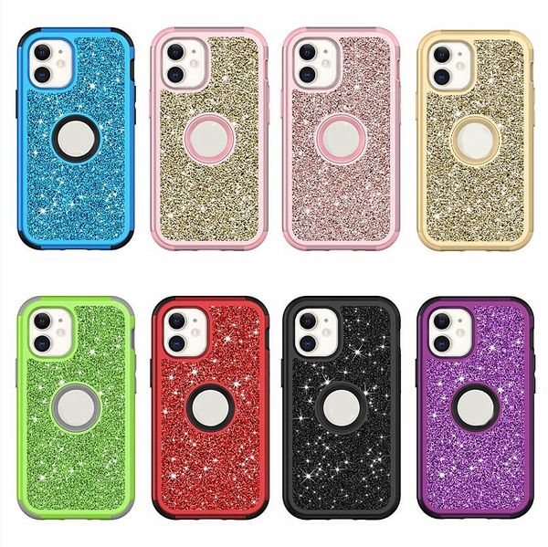 Glitter Galvanoplastie 2in1 Diamant Android Mobile Téléphone Cas Couverture Complète Pour iphone 6 7 8 11 12 Pro Max X XR Samsung s20 s21 note 20 S10