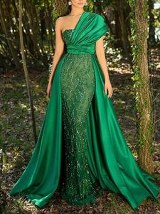 Glitter Emerald Green lovertjes prom jurken kralen luxe formele avondjurken een schouder beroemdheid feestjurk vrouwen speciale gelegenheid dragen 202