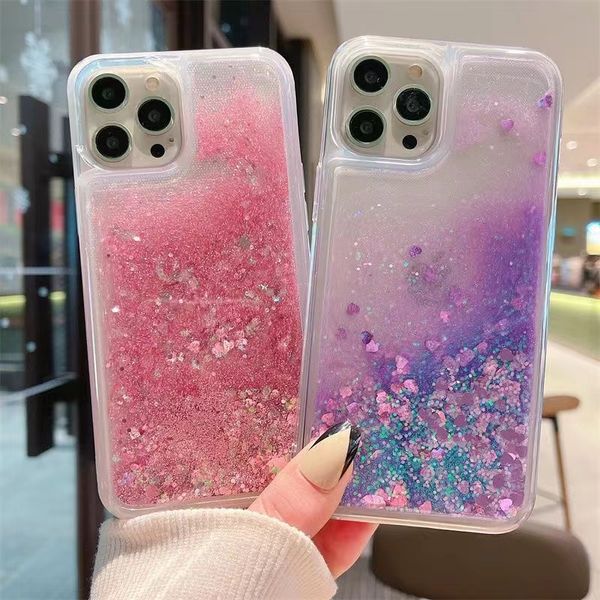 Glitter fashion arenas movedizas fundas para teléfonos iPhone 14 13 12 11 Pro max 14 12 mini x xs xr xsamx 7 8 plus 6 6s Soft shell paquete completo borde mujeres amor arenas movedizas estrellas