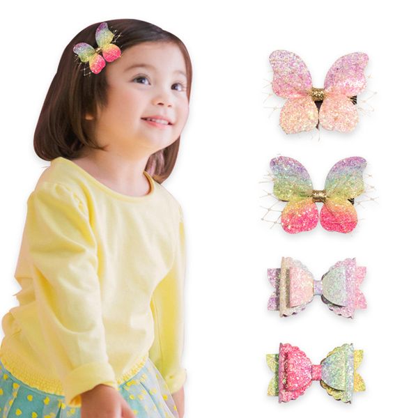 Glitter Fieltro Mariposa Hiar Clips 20 UNIDS Lovely Girls Patchwork Big Bowknots 10.5 cm Horquillas Cute Kids Pink Yellow Accesorios para el cabello al por mayor