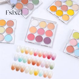 Glitter FSIXCL 2023 Spring 9 In 1 Case Solid Powder Gradient Powder Nail Glitter voor Nail Art Manicure Design Summer Pigment Dust