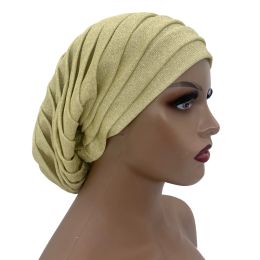 Glitter Full Body Pleed Turban Cap pour femmes 2023 Lady Head enveloppe le chalgarf