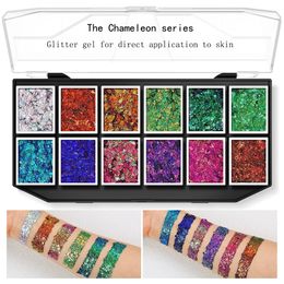 Glittergelpalet verkoop Body Art Face Painting NonToxic Safe Special Effects Stage Carnival Festival Make-up 240321