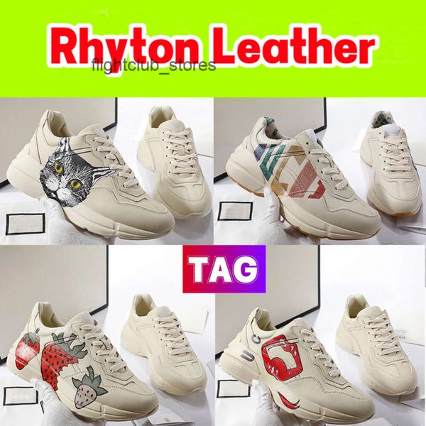 Glitter Gglies para hombre Italia Rhyton Rainbow Zapatos casuales Fresa Chunky Cuero Moda Impreso Zapatilla de deporte Boca Diseñador Hombres Impreso Mujer Zapatillas de deporte Mujer Gato NFYS
