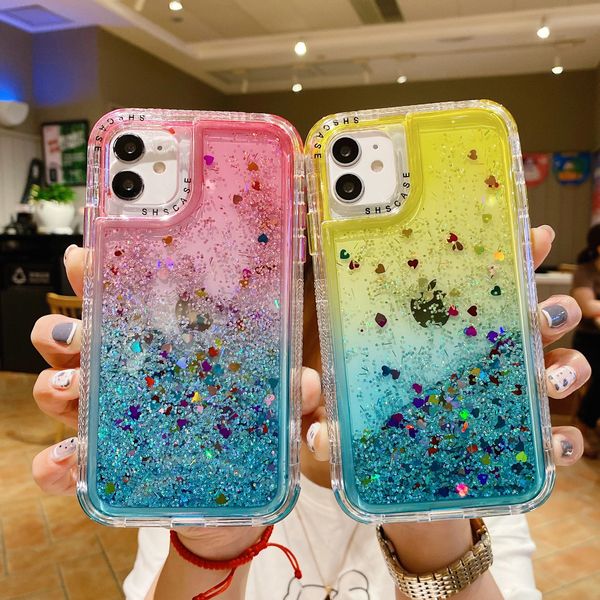 Glitter Gradient Love Heart Stars Estuche líquido transparente para iPhone 14 11 13 Pro Max 7 8 14 Plus XS XR 12 Quicksand Contraportada samsung s22 s23 ultra