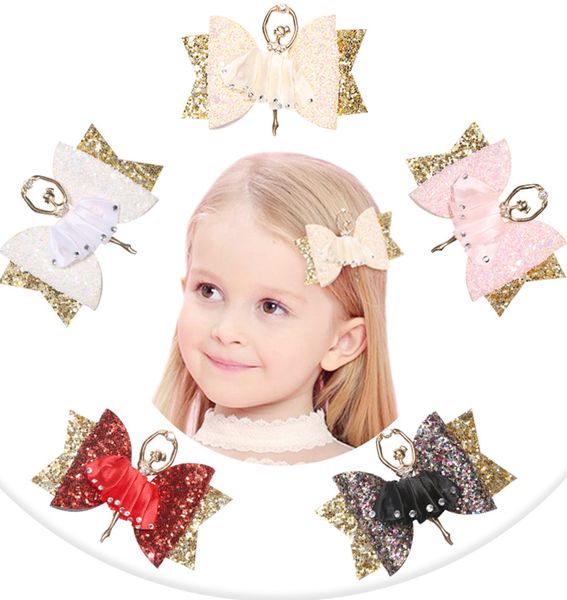 Glitter Hair Bows Ballet Girl Horquilla Princesa Rhinestone Barrettes Fiesta Cumpleaños Niños Niñas Pinzas para el cabello Accesorios para el cabello 5 colores BT5220