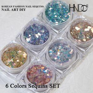 Glitter hndo 6 potten gemengde pailletten nagel glitter set sparkle poeder kleurrijk pigment voor klassieke nagel art manicure decoraties kit